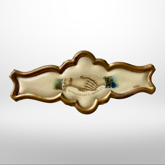 Victorian Female Handshake Bar Pin Ribbon Brooch - Picture 1 of 8